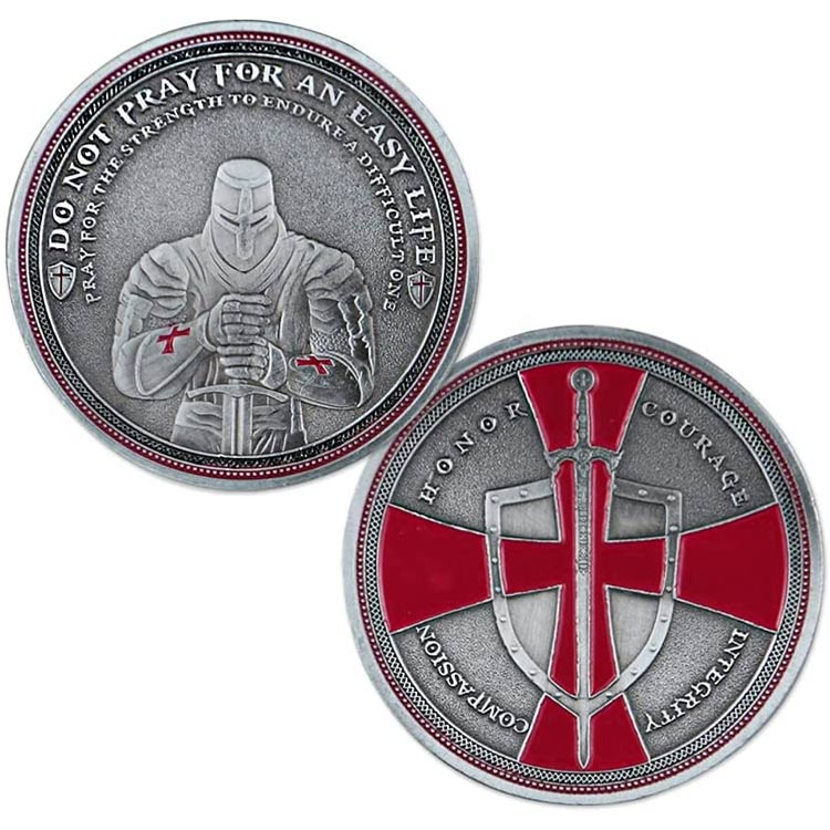 Moneda de desafío personalizada de la Cruz Roja de los Caballeros Templarios