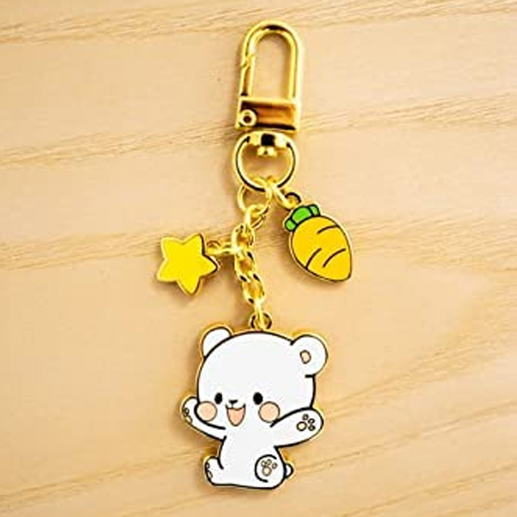 Llavero de esmalte de metal de oso moca de leche lindo personalizado