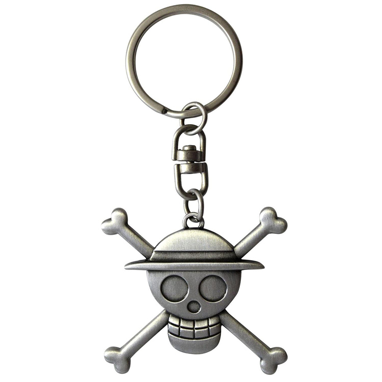 Cráneo personalizado Luffy 3D Bronce Metal Llavero Cadena Llavero Etiqueta Fob Cadena